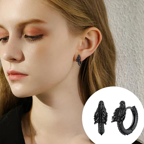 Miniatura 6 de U7 Aretes punk rock para hombres y mujeres, hipoalergénicos, de acero inoxidable, oro de 18 quilates, negroplata de ley S925, aretes de dragón