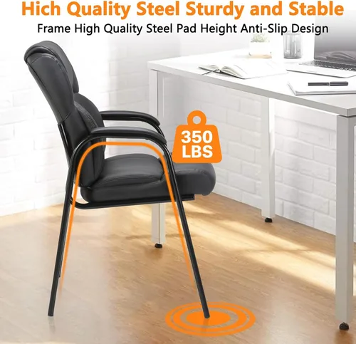Miniatura 8 de CLATINA Silla de invitados de cuero, silla de mesa de conferencias de recepción con reposabrazos acolchados, sillón estacionario para sala de espera