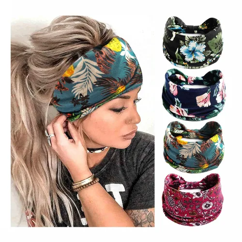 Miniatura 8 de Diademas bohemias para mujer, bandas anchas elásticas para el cabello, bandas para la cabeza anudadas, bandas para la cabeza turbante para yoga