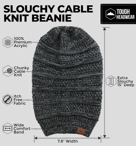 Miniatura 15 de Slouchy Cable tejido Gorro de lana por Tough Headwear – Gorro de lana de gran tamaño Sombreros Gorros Graves Sombreros Para Hombres y Mujeres