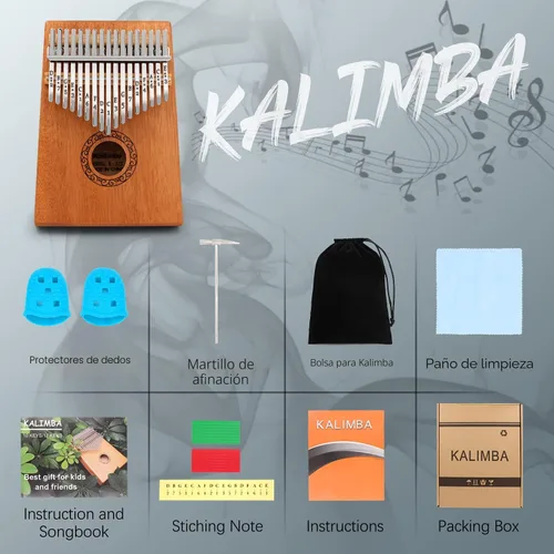 Miniatura 4 de YUNDIE - Piano de pulgar Kalimba, portátil de 17 teclas con martillo de afinación e instrucciones, instrumentos musicales, regalo de cumpleaños