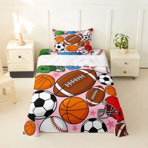 Miniatura 49 de Feelyou Football Bed Sheets Set Twin Size Basketball Sports Deep Pocket Fitted Sheet Soccer Ball Game Bedding Sets Black Baseball Gaming Soft Bed
