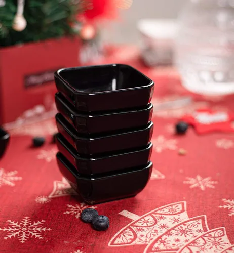Miniatura 2 de DELLING Juego de cuencos de cerámica ultra fuertes de 3 onzas, cuencos de salsa de inmersión negros/platos para salsa de tomate, soja, barbacoa
