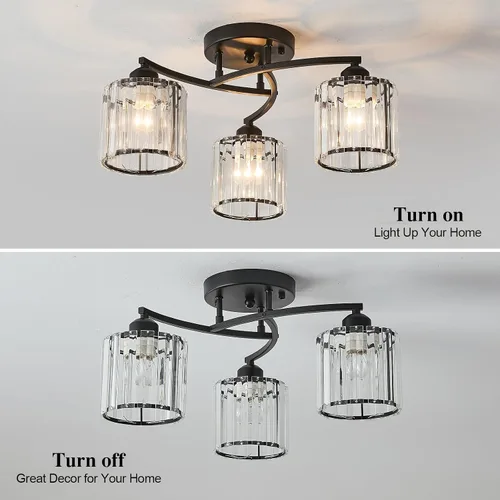 Miniatura 2 de Candelabro de cristal negro, lámpara de techo de 3 luces, accesorio de iluminación moderno para sala de estar, comedor, dormitorio