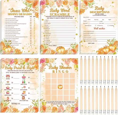 Miniatura 36 de Yinder 145 tarjetas de actividades para juegos de baby shower con 20 lápices, incluye descripción de bingo para bebés y deseos, adivina quién es