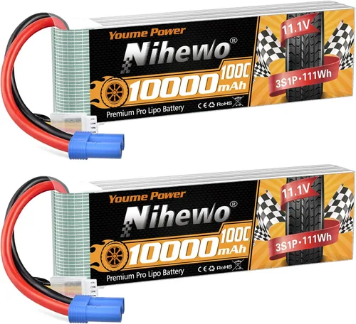 3S Lipo Batería 11.1V 10000mAh 100C Batería RC Estuche suave EC5 Plug Compatible para RC Car Truck Tanque Avión, Dron, Barco, Carreras, Modelos