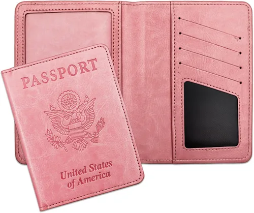 Miniatura 11 de Soporte para pasaporte para artículos esenciales de viaje, con bloqueo RFID, funda para tarjetas, funda de piel sintética para pasaporte