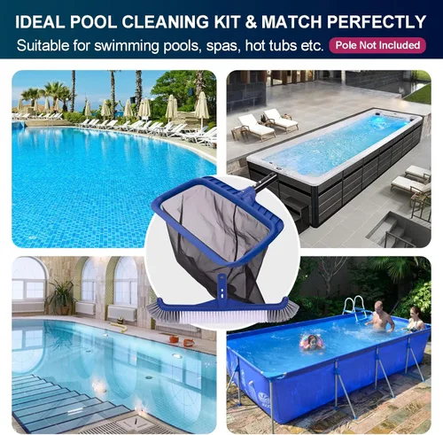 Miniatura 7 de Combo de red de piscina de malla fina y cabezal de cepillo, espumadera resistente con cepillos profesionales de 17.5 pulgadas para limpieza