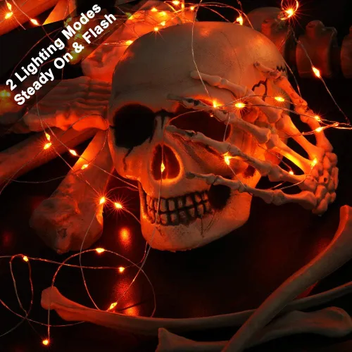 Miniatura 3 de BrizLabs Luces naranjas de Halloween, paquete de 4 luces LED de 19.47 pies, 60 luces LED naranjas, 2 modos de batería, cadena de luces de Halloween