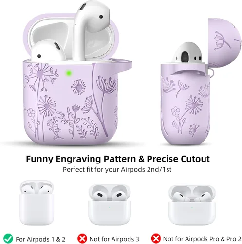 Miniatura 8 de Lerobo para AirPods Case 2ª 1ª Generación Funda Protectora Completa con Grabado de Flores Compatible con la Carcasa de Carga de Apple AirPod