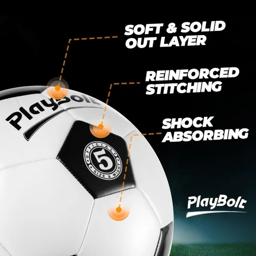 Miniatura 5 de PlayBolt Soccer Ball Size 5 with Pump - Black & White Training Practice & Match Ball for Kids, Youth and Adults (Pack of 1 or 4)