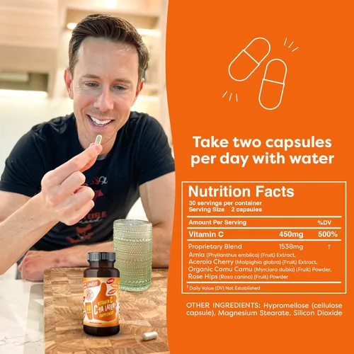 Miniatura 5 de Suplemento de Vitamina C FlavCity, ¡Hasta luego C! Apoyo a la inmunidad derivado de superalimentos - Vitamina C biodisponible para el apoyo