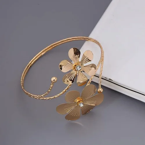 Miniatura 2 de Caiyao Boho Upper Arm Bracelet Cuff Bangle Gold Silver Flower Cuff Bracelets Mental Open Upper Arm Bangle Bracelet Adjustable Armband Jewelry for