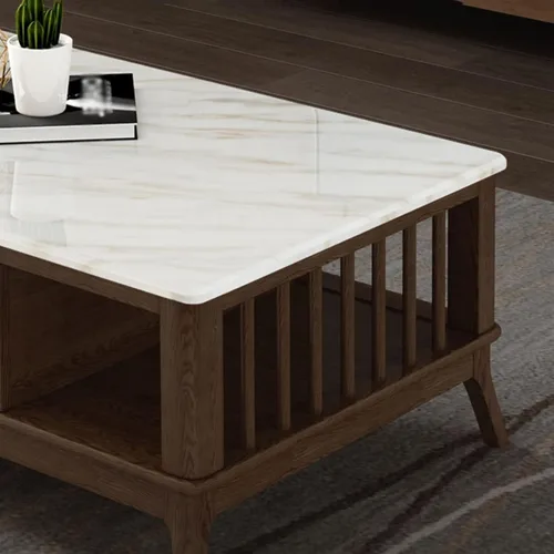 Miniatura 5 de Mesa de té para sala de estar, moderna mesa de centro de madera con cajones y estantes de almacenamiento, decoración rectangular elegante de 2