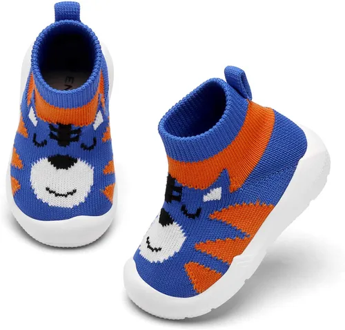 Engtoy - Zapatos tipo calcetín para caminar, antideslizantes y transpirables, pantuflas con suela de goma suave, tenis sin cordones para bebés,