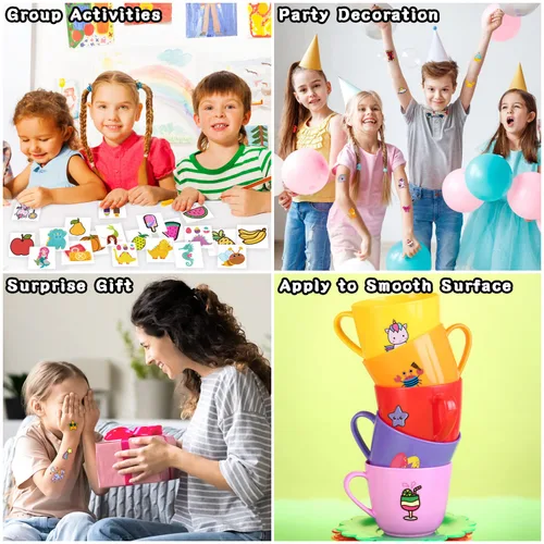 Miniatura 5 de Partywind Tatuajes temporales para niños, 204 hojas envueltas individualmente, calcomanías de tatuajes, suministros de fiesta de cumpleaños