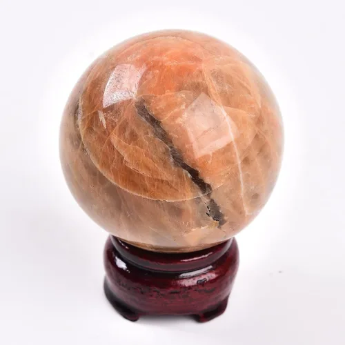 Miniatura 3 de AMOYSTONE Esfera de cristal natural naranja de piedra lunar pulida, esfera decorativa para adivinación con soporte de madera, bola de cristal