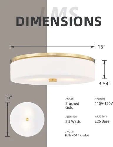 Miniatura 4 de LMS Lámpara de techo empotrada, moderna lámpara de techo de baño dorada cepillada con tambor blanco lechoso pantalla acrílica para cocina, sala