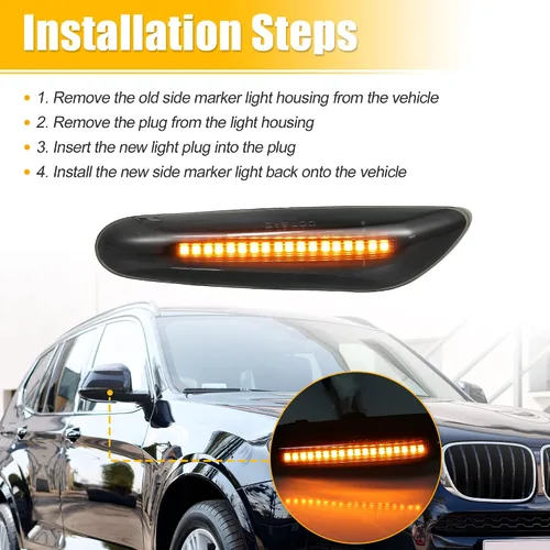 Miniatura 7 de X AUTOHAUX Señales de giro laterales LED completas para BMW 1 3 5 Serie E36 E46 E60 E87 E90 E92 X1 X3 63133418447 63133418448 Ensamblajes de luz