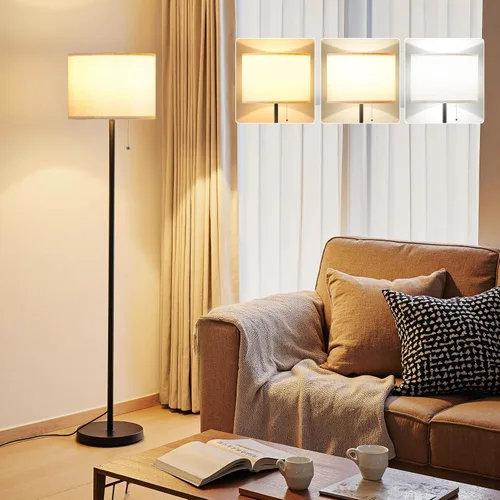 Miniatura 26 de Ambimall - Lámpara de pie moderna con control remoto, lámparas altas para sala de estar, habitación, oficina y comedor, pantalla beige con poste