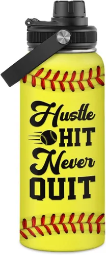 Miniatura 13 de Botella de agua de béisbol – Botellas deportivas aisladas de acero inoxidable de 32 onzas con tapa – Hombres amantes del béisbol jugador aficionado