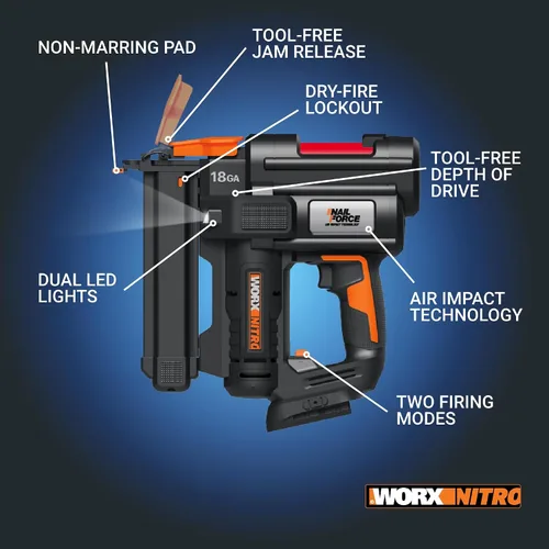 Miniatura 5 de Worx Nitro - Grapadora inalámbrica de corona estrecha de calibre 18 de 20 V, pistola de grapas inalámbrica que dispara hasta 80 grapas/minuto