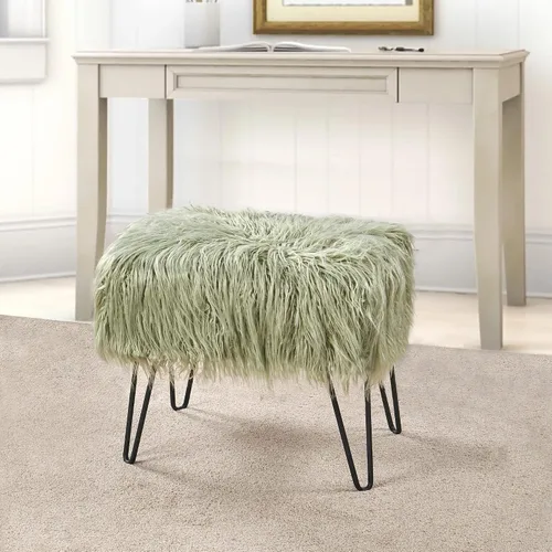 Miniatura 11 de Banco otomano de piel sintética de felpa suave azul para entrada, reposapiés peludo, 46 x 16 x 17 pulgadas, banco largo resistente para dormitorio