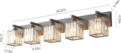 Miniatura 5 de Moderna lámpara de tocador/pared de baño de cristal negro - 5 luces Negro recto.