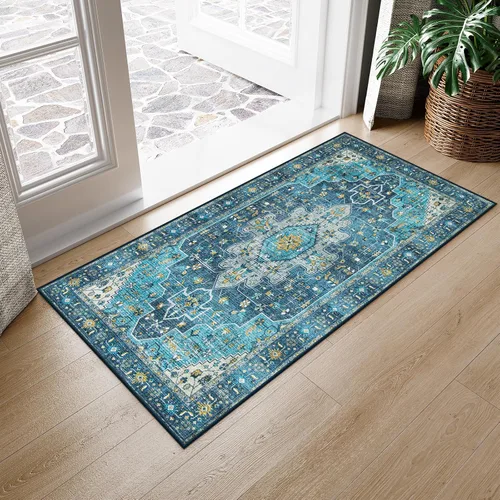 Miniatura 41 de Moynesa Alfombra de pasillo ultra fina lavable de 2 x 6 pies, antideslizante, resistente a las manchas, alfombra vintage que no desprende para Gris