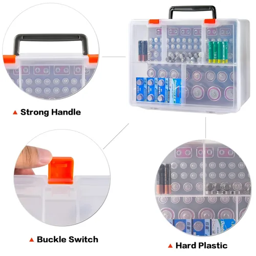 Miniatura 4 de Estuche Organizador de Baterías con Probador de Baterías, Caja de Almacenamiento con Más de 120 Contenedores Transparente para AA AAA 9V C D Litio