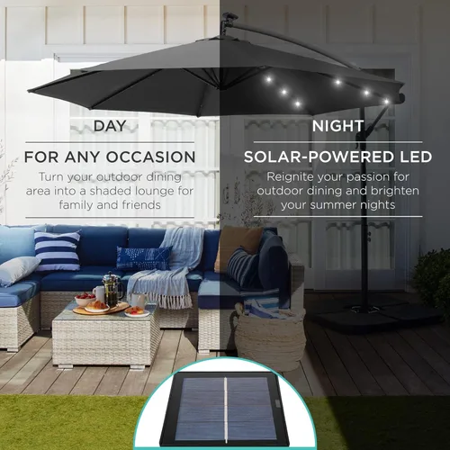 Miniatura 3 de Best Choice Products - Paraguas solar LED de 10 pies para colgar en el mercado o patio Gris