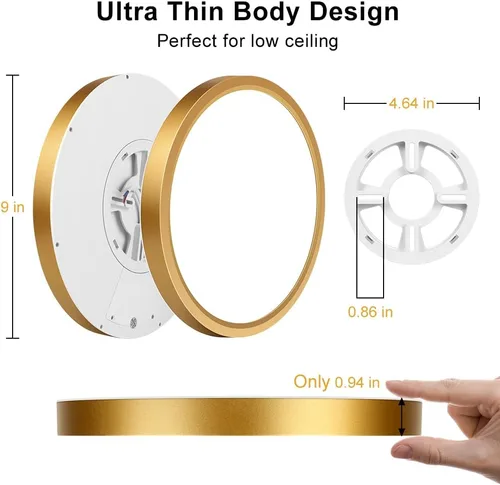 Miniatura 5 de Lámpara de techo LED dorada de 9 pulgadas, luz diurna blanca de 5000 K, luz de techo LED de bajo perfil, 18 W, 1800 lm, lámpara de techo plana Luz