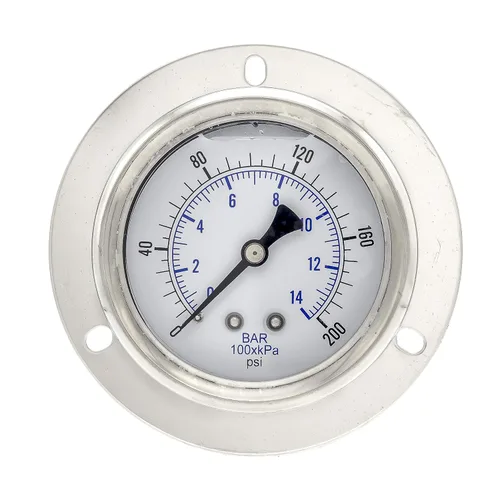Miniatura 8 de PIC Gauges 204L-404F Manómetro de presión relleno de glicerina con brida frontal con carcasa SS/bisel, internos de latón, lente de PC, esfera de 4