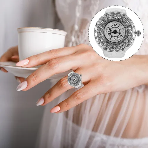 Miniatura 7 de Hemobllo Trend Fashion - Reloj de anillo para mujer, decoración de dedo de diamante, anillo