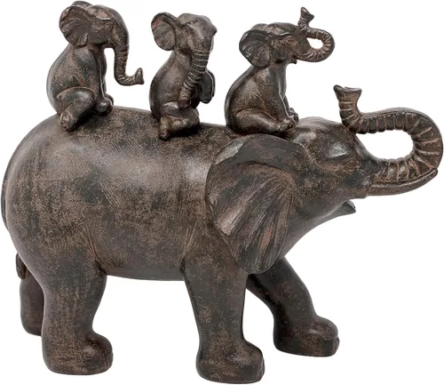 Nature's Mark Estatua de resina de 8 pulgadas de alto, 3 elefantes montando un elefante, decoración decorativa para el hogar (marrón)