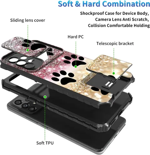 Miniatura 449 de Funda para Samsung Galaxy S22 Ultra 5G, Galaxy S22 Ultra con cubierta de cámara deslizante, funda resistente de doble capa con función atril Black