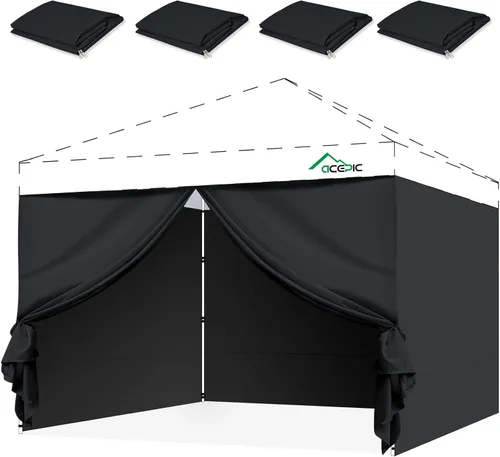 Acepic Paredes laterales de 10 x 10 pies con puerta para marco de toldo desplegable, material impermeable de protección UV para eventos al aire Negro