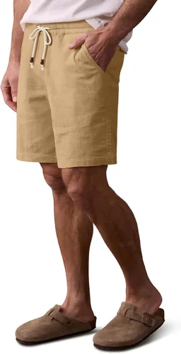 Miniatura 11 de Comdecevis Pantalones cortos de lino y algodón elástico para hombre, de 7 pulgadas, casuales, ligeros, para verano, playa, con cintura elástica