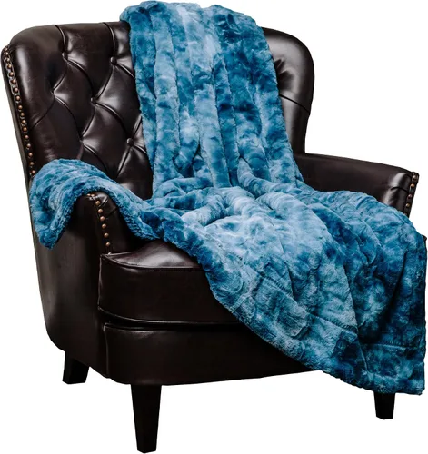 Miniatura 4 de Chanasya Manta de Tiro de Piel Sintética de Lobo Premium - Suave, Mullida Sherpa y Minky - para Cama o Sofá - 60" x 70" - Gris