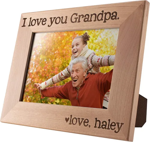 Miniatura 3 de Marco de fotos personalizado con texto en inglés "I Love You Grandpa", 4 x 6 pulgadas, marcos grabados personalizados con nombre, regalo del día