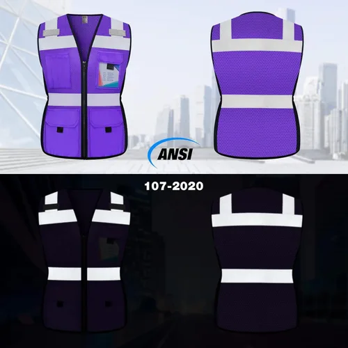 Miniatura 2 de TCCFCCT Chaleco de alta visibilidad para mujer, chaleco de seguridad reflectante ajustado con cremallera reforzada, chaleco de trabajo de Serie