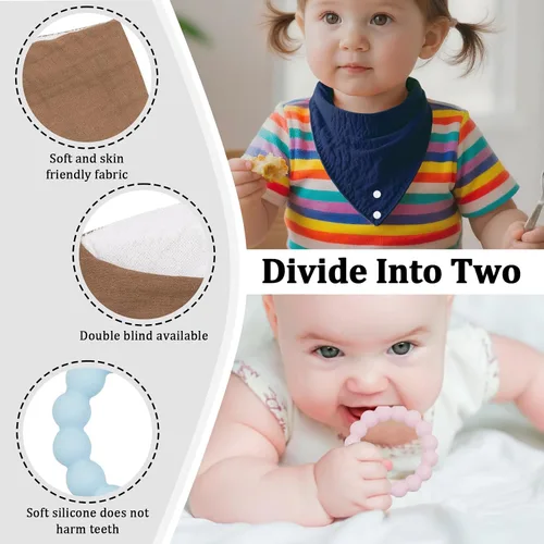 Miniatura 2 de Baberos y mordedores bandana para bebé, paquete de 6, 100% algodón orgánico, súper absorbente y suave, unisex para uso diario y alivio