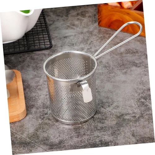 Miniatura 4 de Operitacx Cesta de colador de pasta de té de acero inoxidable, filtro de espagueti, malla de fideos con asa para el hogar, cocina, 3.5 in, alimentos