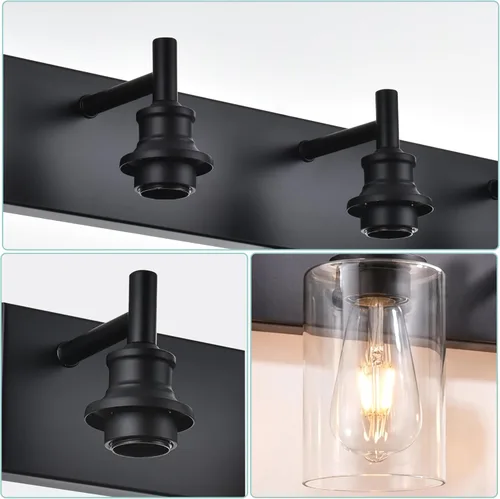 Miniatura 4 de 6 luces de tocador de baño, níquel cepillado, accesorios de iluminación de baño sobre espejo con vidrio transparente, aplique de pared industrial