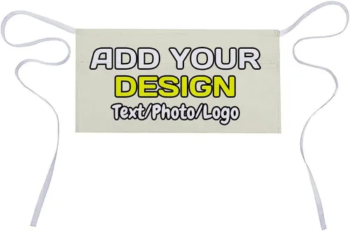 Delantal de cintura personalizado con 3 bolsillos para añadir foto, texto, logotipo, nombre, camarera