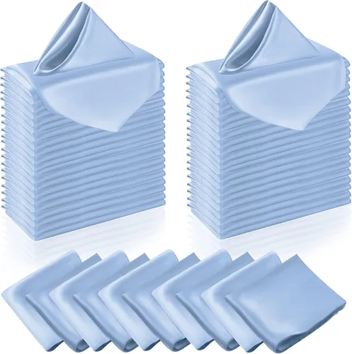 Manyshofu 50 servilletas de satén color azul bebé, servilletas de tela de 12 x 12 pulgadas, juego de servilletas cuadradas de tela de satén,