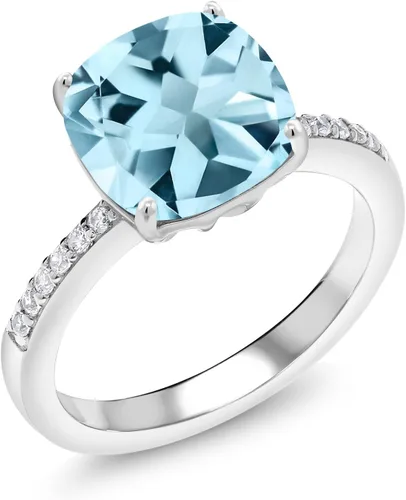 Miniatura 29 de Gem Stone King Anillo de compromiso de plata de ley 925 con piedra preciosa de corte cojín de 0.39 pulgadas Anillo de compromiso de aniversario