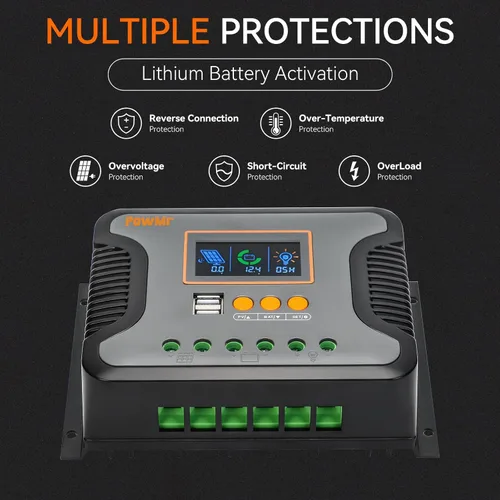 Miniatura 5 de Regulador de carga solar PowMr 80 A 12 V 24 V 36 V 48 V Auto, regulador solar de 80 amperios con parámetro ajustable, pantalla LCD y doble USB, apto