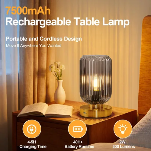 Miniatura 2 de LigthRound Touch Table Lamp for Bedroom, Cordless Bedside Small Table Lamp, Dimmable Rechargeable Battery Operated Lamp for Nightstand, Bedside