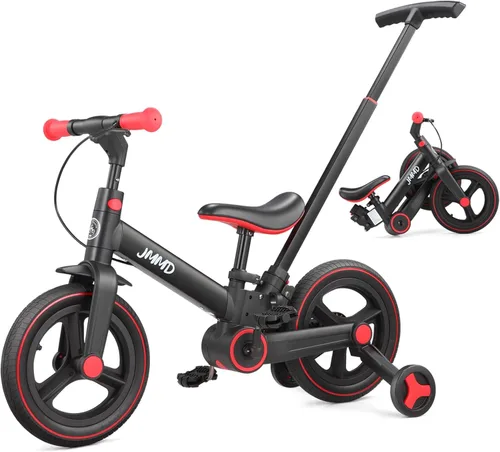 JMMD Bicicleta 6 en 1 para niños de 18 a 60 meses, bicicleta de equilibrio plegable de 12 pulgadas con ruedas de entrenamiento, pedales, frenos,